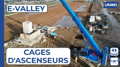 Sur le site d'Evalley, les travaux sur les cages d'ascenseurs destinées aux bâtiments G et C sont en cours